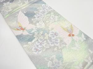 流水に蝶・花模様織り出し　振袖用袋帯